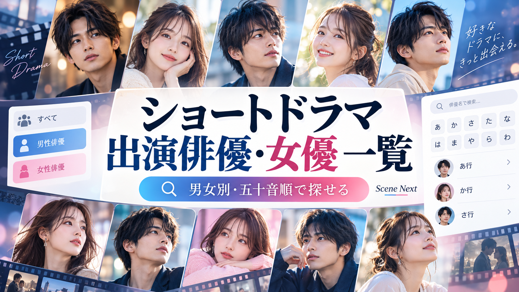ショートドラマ出演俳優・女優一覧|男女別・五十音順で出演作品と役名を探す