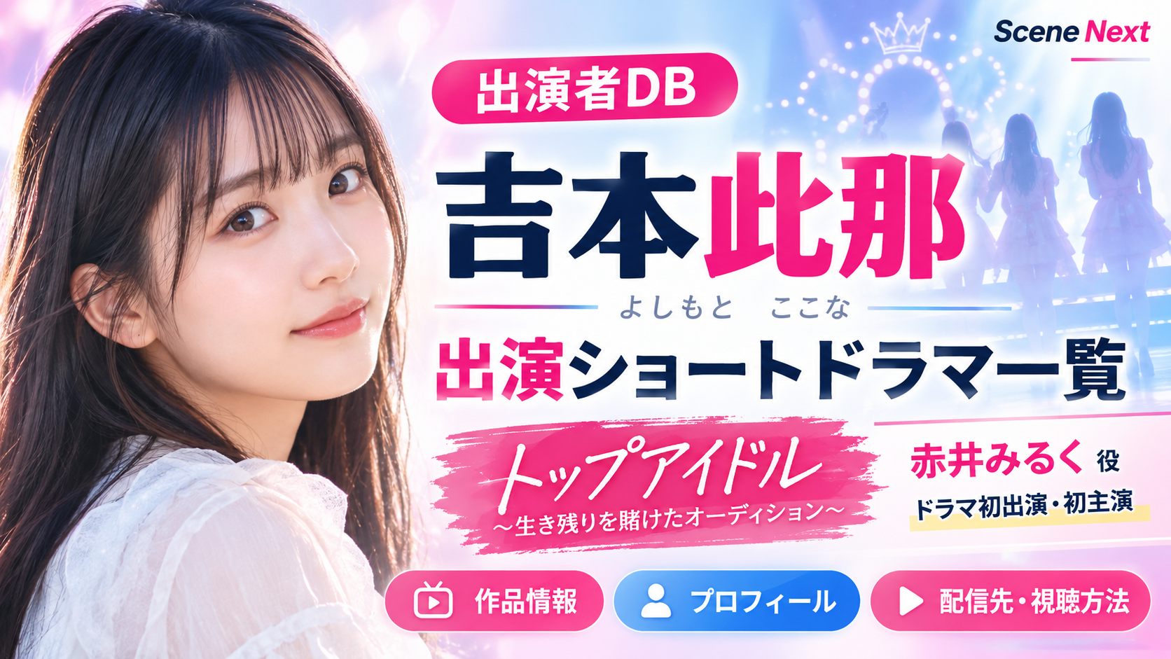 吉本此那の出演ショートドラマ一覧｜『トップアイドル』赤井みるく役・配信先